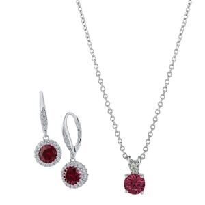 CZ By Kenneth Jay Lane Ruby Necklace and Drop Earring Set